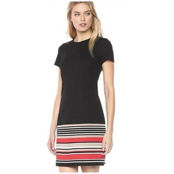 Calvin Klein Dress Black Size 2 Petite Exposed Zipper Round Neck Short Sleeve - Picture 1 of 10